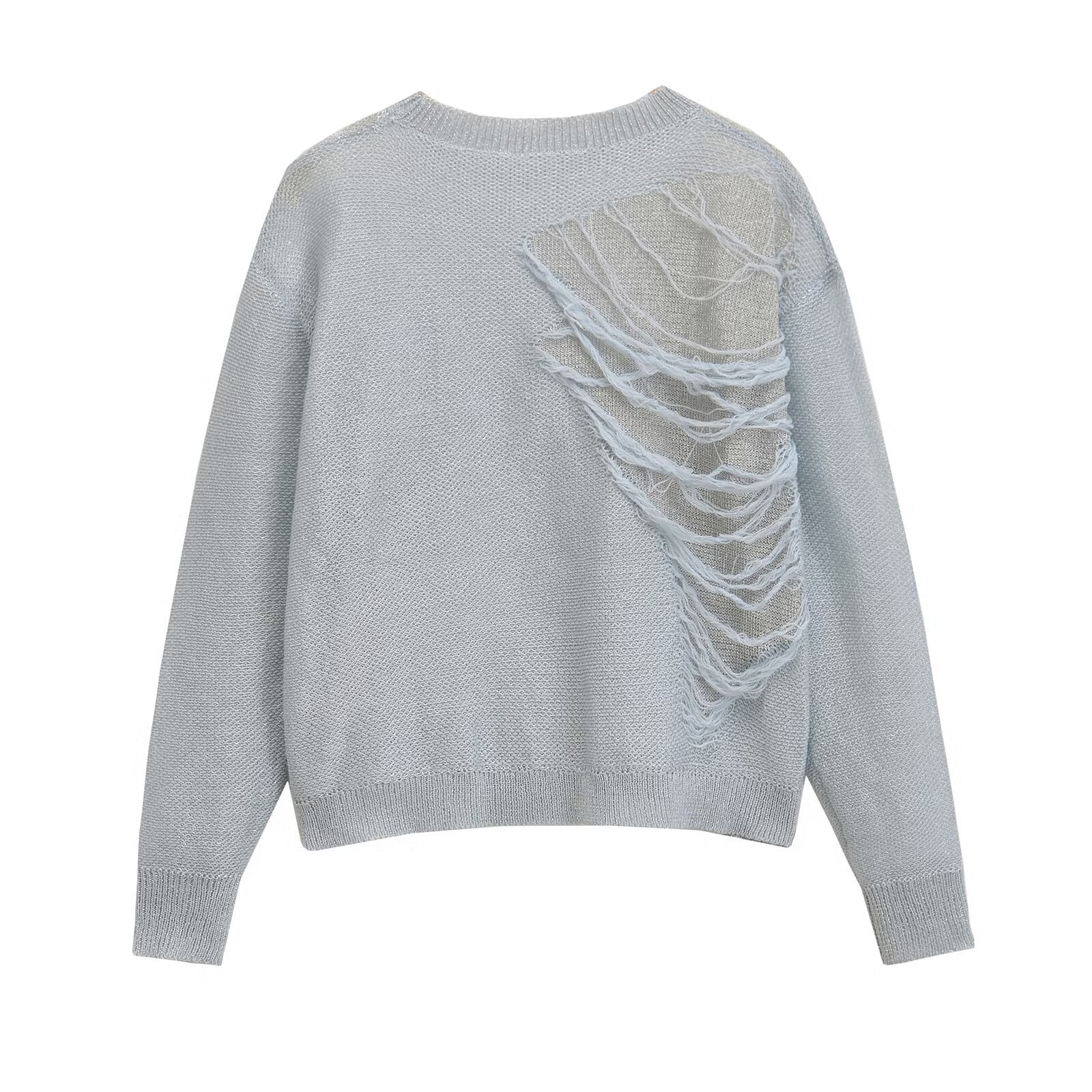 Casual Ripped Long Sleeved Knitted Sweater