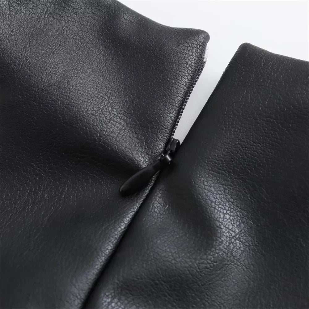 Scoop Neck Faux Leather Dress