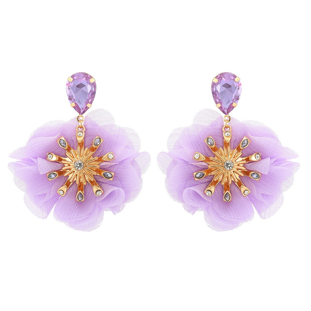 Chiffon Diamond Large Flower Earrings