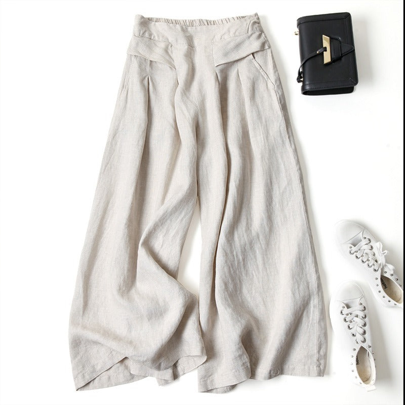 Cotton Linen High Waist Wide Leg Pants