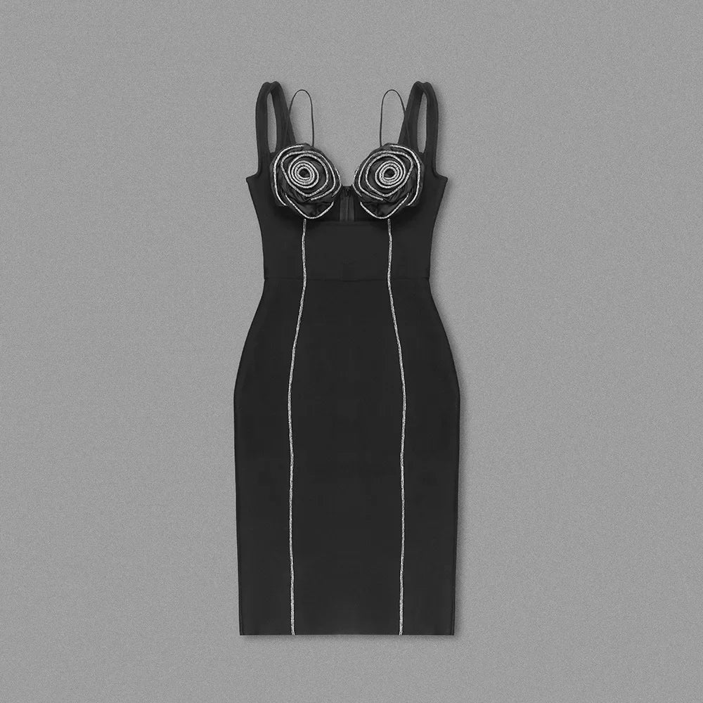 Elegant Floral Bust Bandage Midi Dress