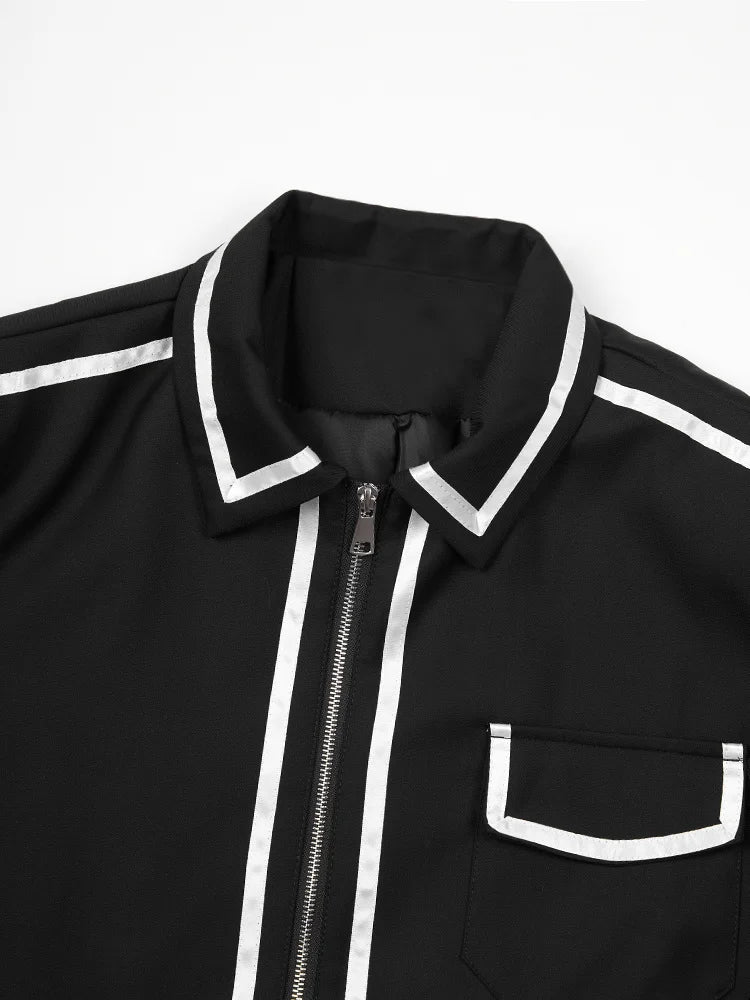 Contrast Lined Edges Zip-Up Jacket