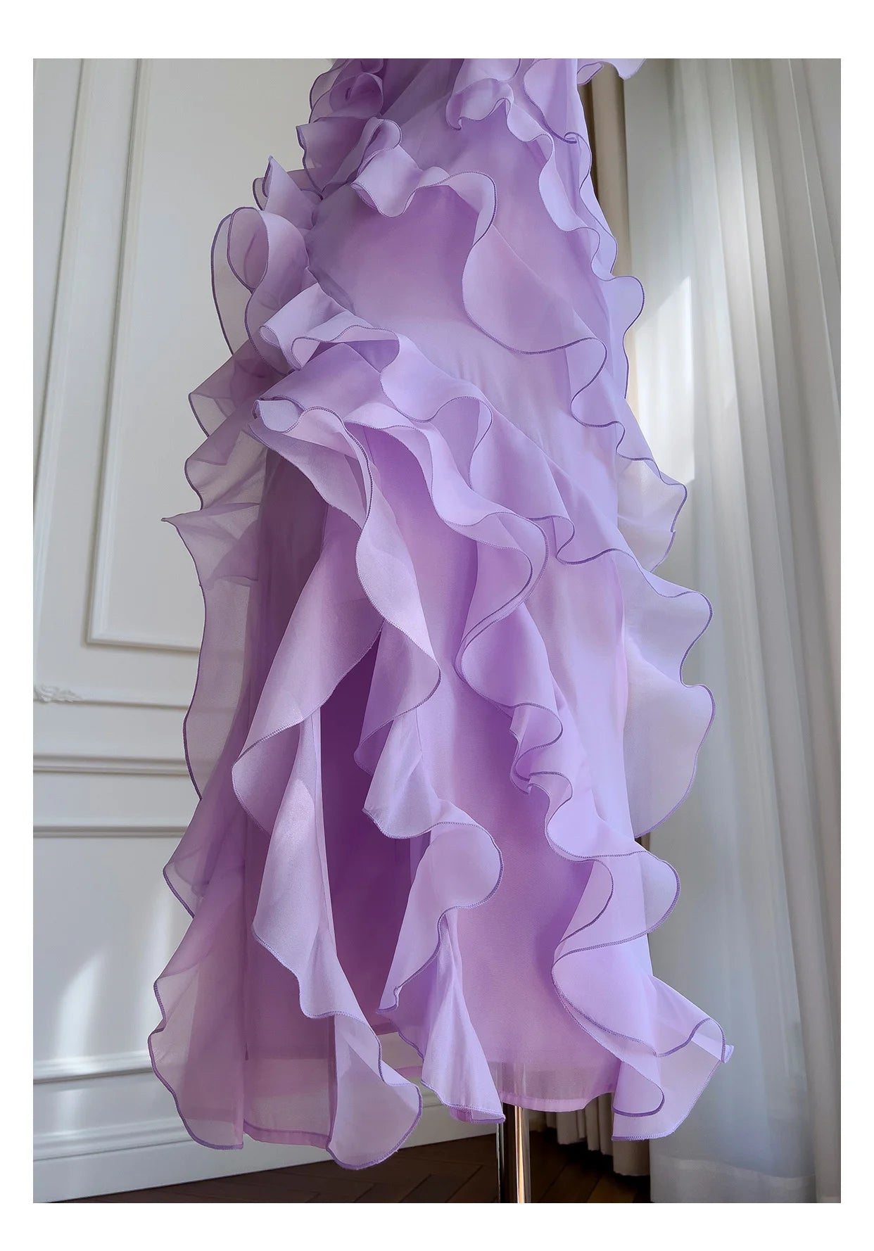 Asymmetric Ruffles Organza Midi Dress