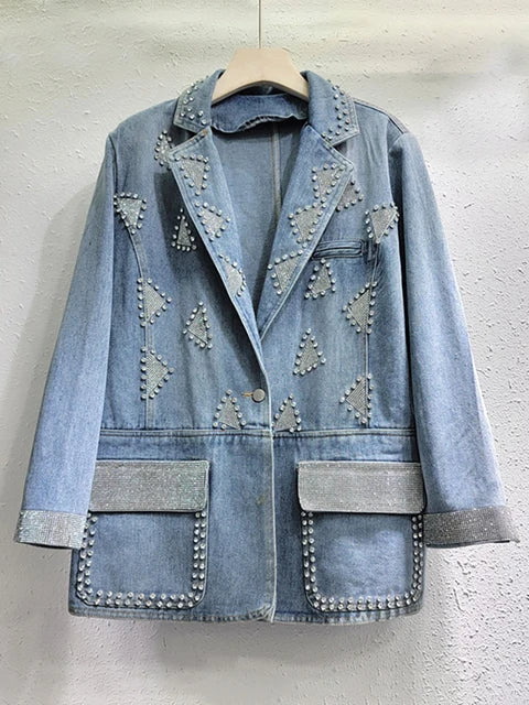 Triangle Diamond Embroidered Denim Blazer