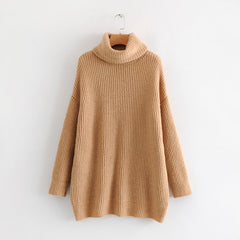 Turtle Neck Solid Knitted Long Sleeves Dress Sweater