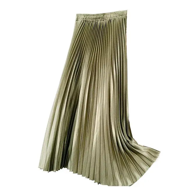 Pleated High-Waist Midi Skirt