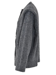 Gray Knitted Stand Collar Cardigan Sweater