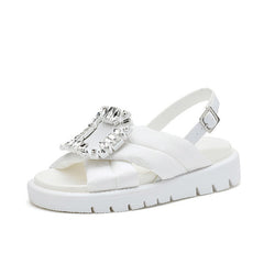Diamond Square Buckle Flat Sandals