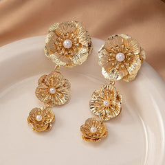 Three Flower Alloy Earrings