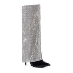 Pre Order:  Bling Rhinestone Pointed Toe Leather Boots