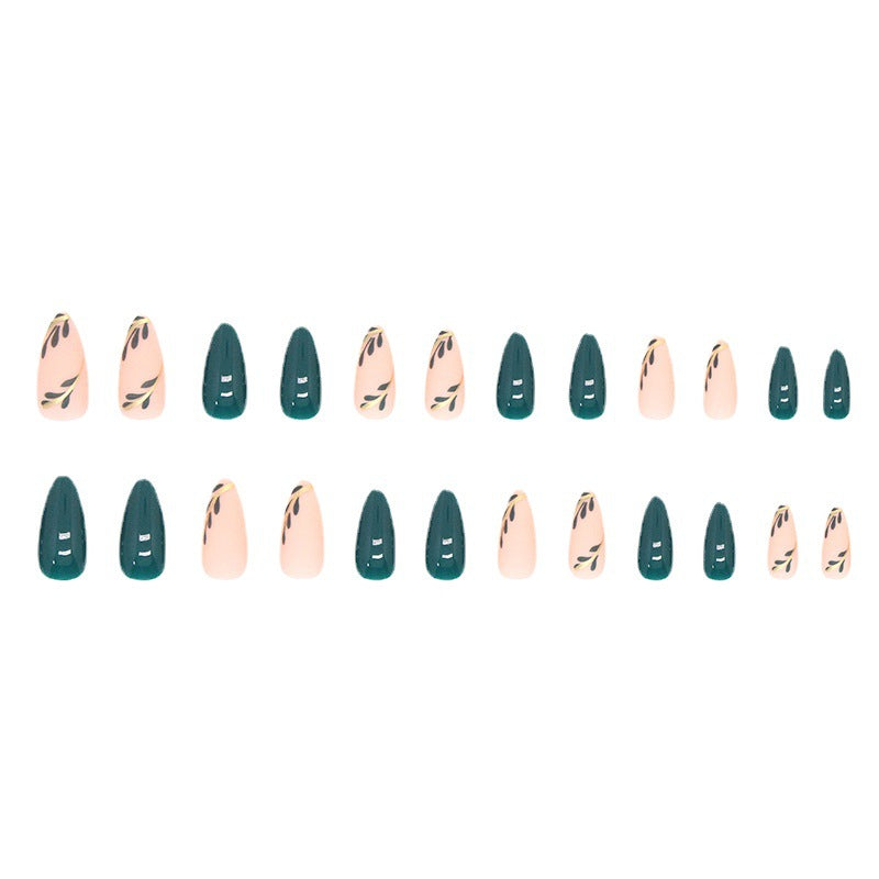 Green Almond Leafy Fake Nails