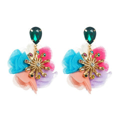 Alloy Diamond Inlaid Flower Earrings