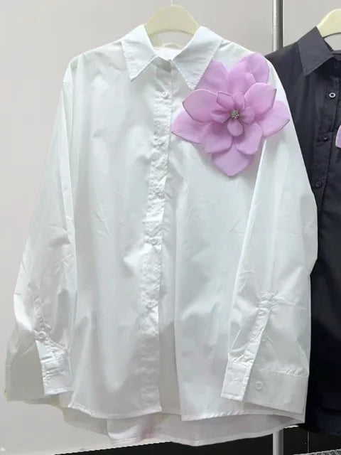 3D Large Flower Long Sleeved Loose Shirt