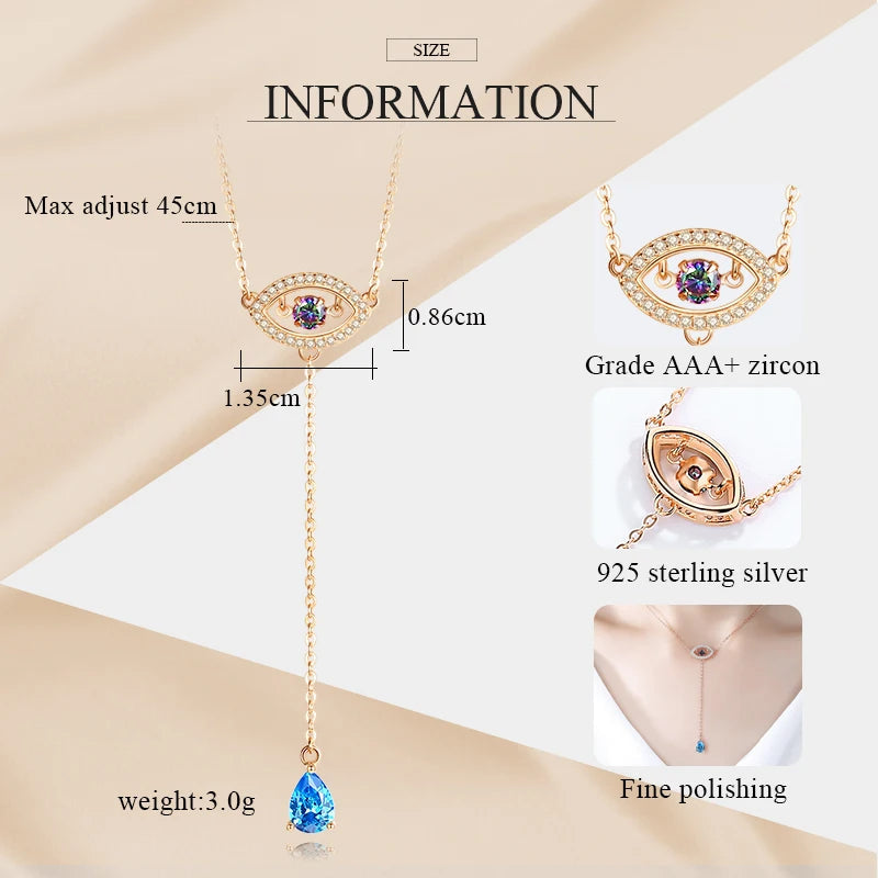 925 Sterling Silver Water Drop Zircon Pendant Eye Necklace