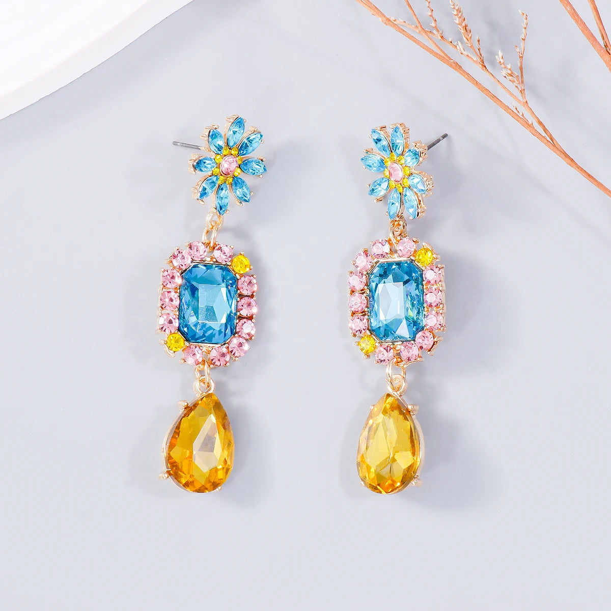 Crystal Flower Water Drop Earrings