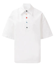 Candy Colored Button Up Short Sleeved White Shirt