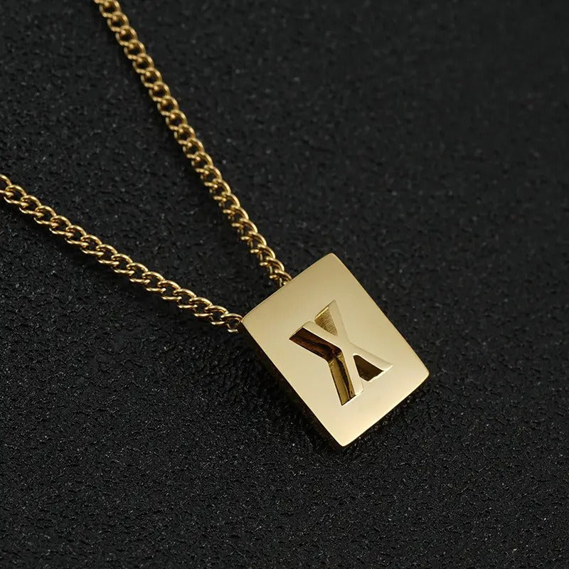 Stainless Steel Square Letter Necklace