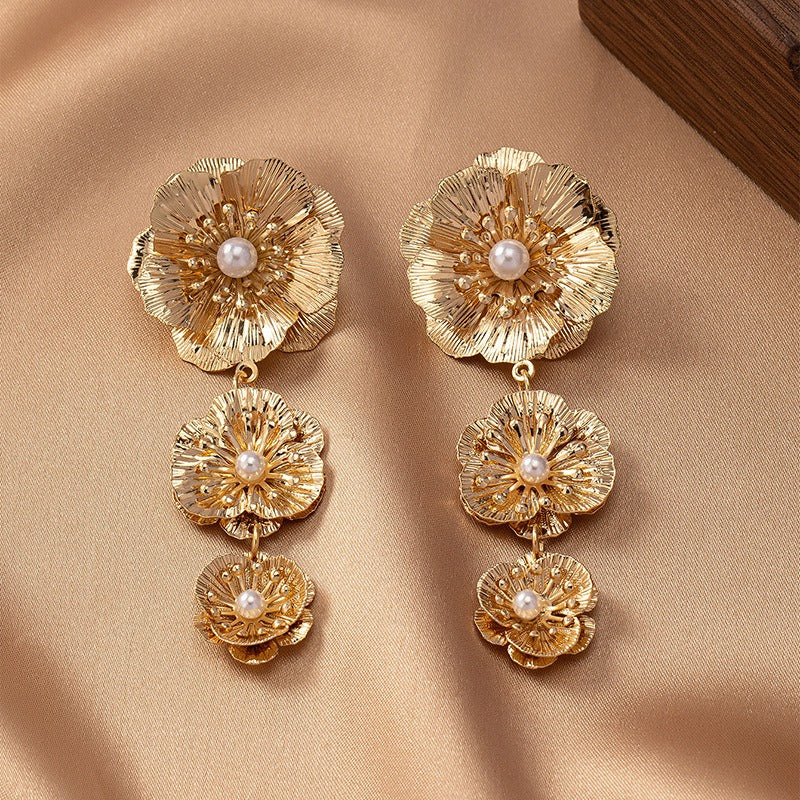 Three Flower Alloy Earrings