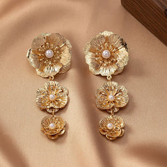 Three Flower Alloy Earrings