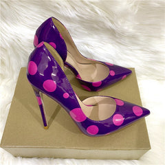 Purple Polka Dots Patent Pointed-Toe Shoes