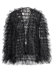 Solid Multi-Layer Gauze Splicing Chiffon Cardigan