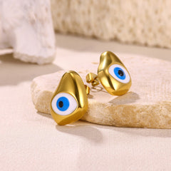 Titanium Steel Blue Eye Water Drop Pendant Earrings