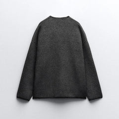 Overstitched Patch Pockets Knitted Sweater