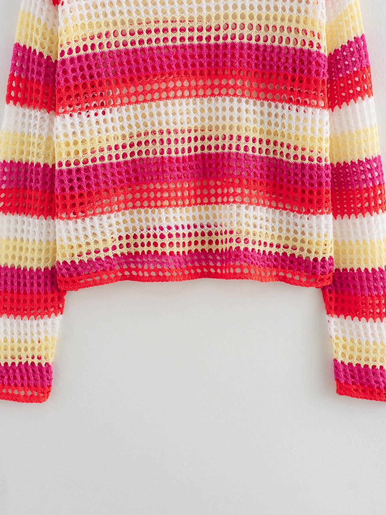 Casual Round Neck Hollowed Out Striped Loose Knit Sweater