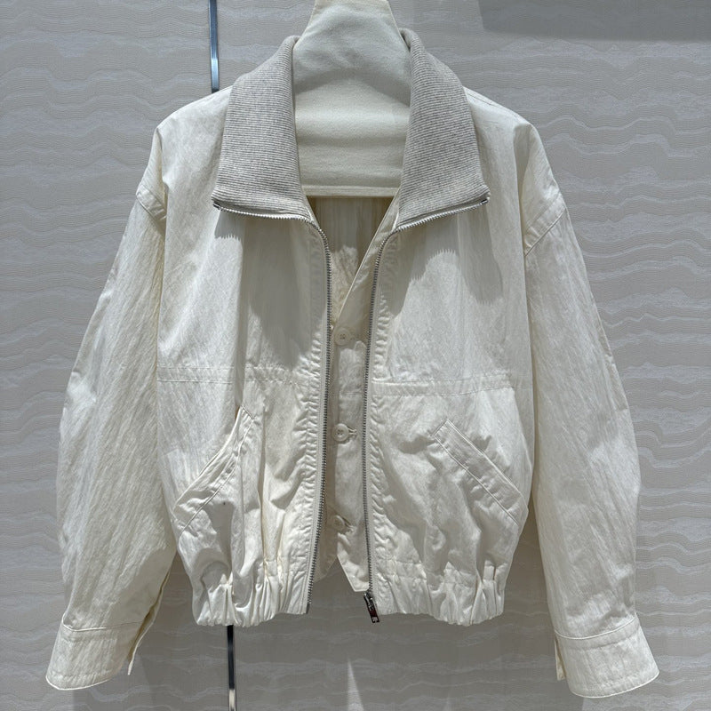 Thick Collar Buttoned Zip Up Front Pocket Jacket