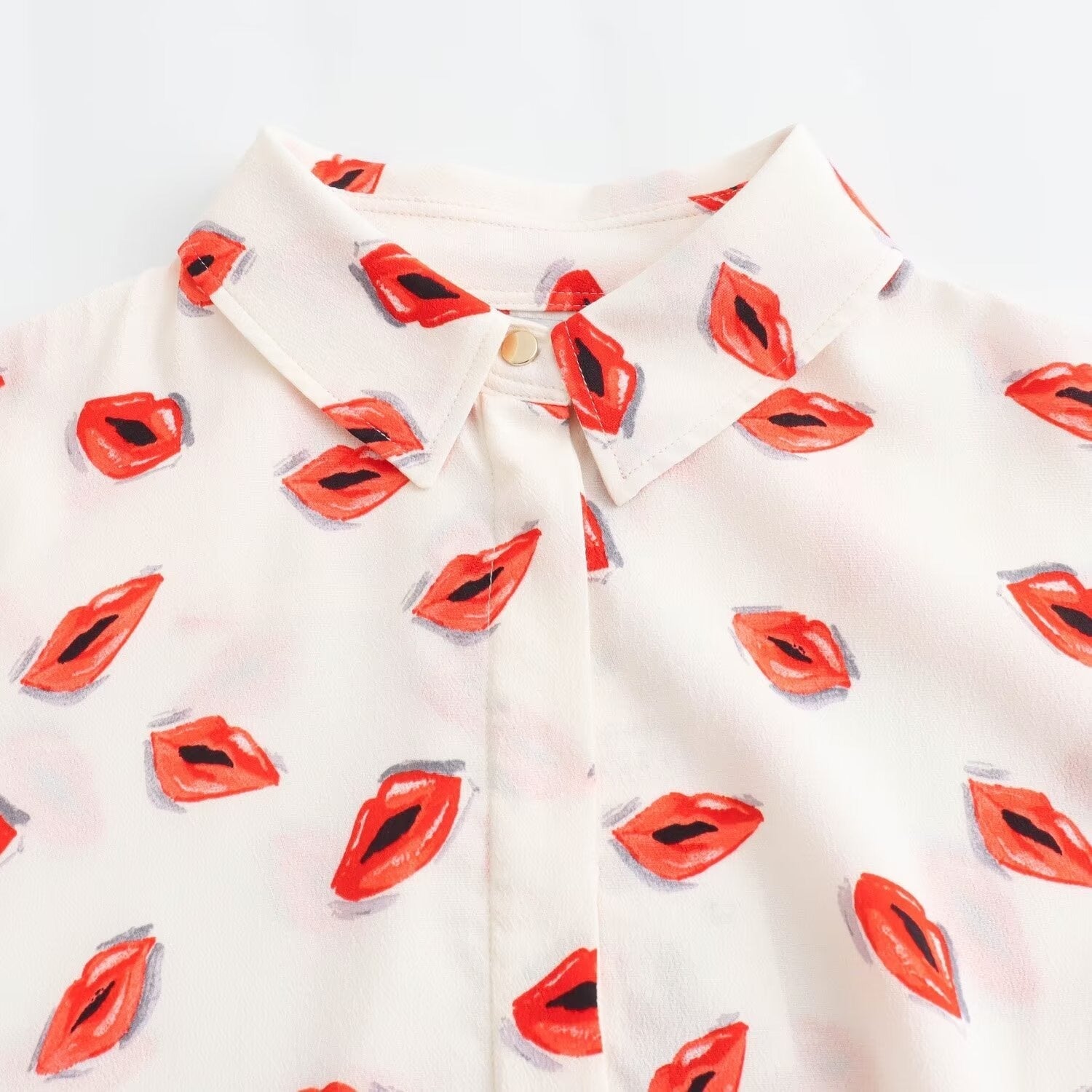 Casual Lips Print Long Sleeve Shirt + Mini Skirt