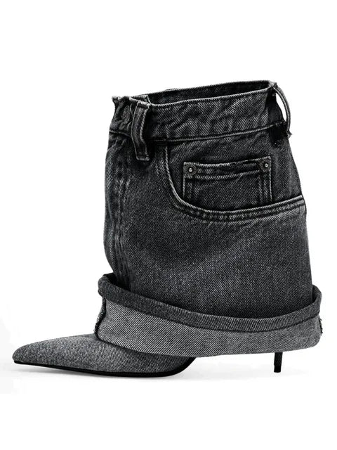Denim Pointed Toe Fine High Heel Skirt Boots