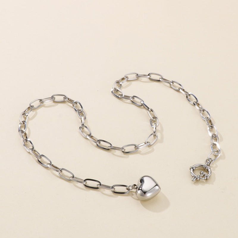 Heart Brushed Alloy Chain Necklace