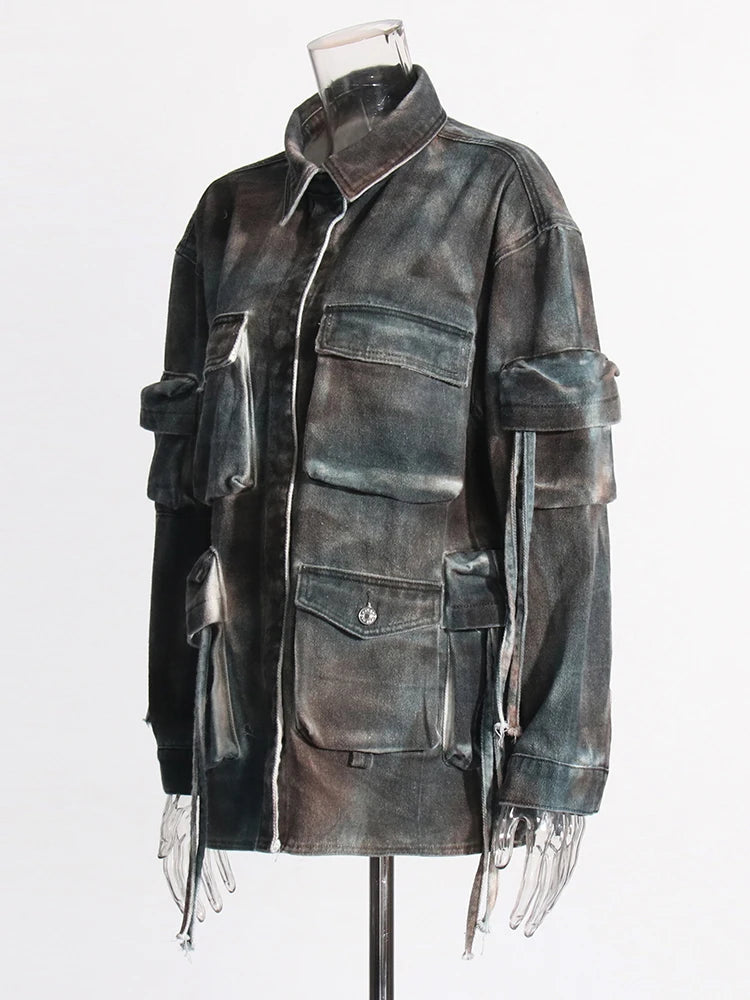 Patchwork Pockets Camouflage Loose Jacket
