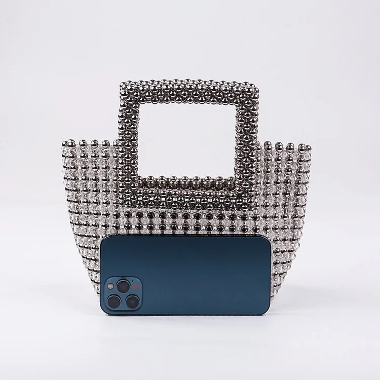 Silver Beads Top-Handle Handbag