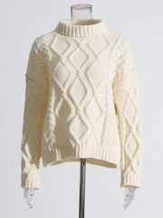 Turtleneck Sweater Tie-Waist Shorts Cableknit Set