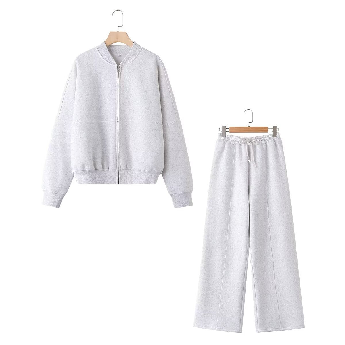 Solid Zip Up Bomber Jacket + Pants Set