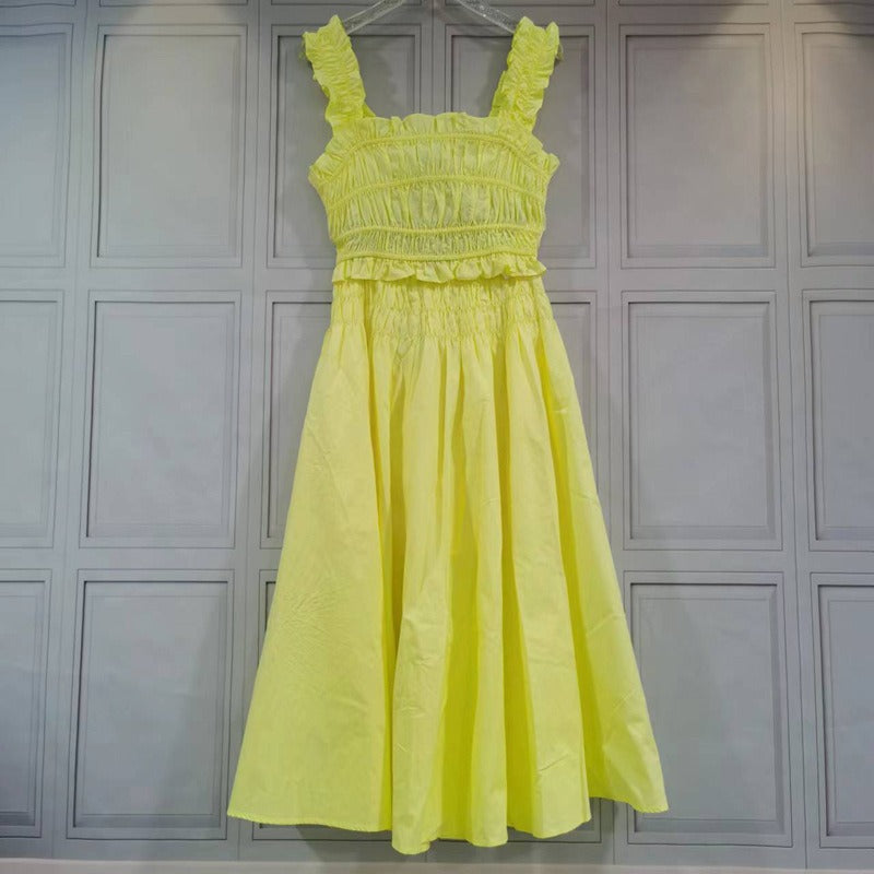 Yellow Pleated Cropped Top + A-Line Pleated Skirt Set