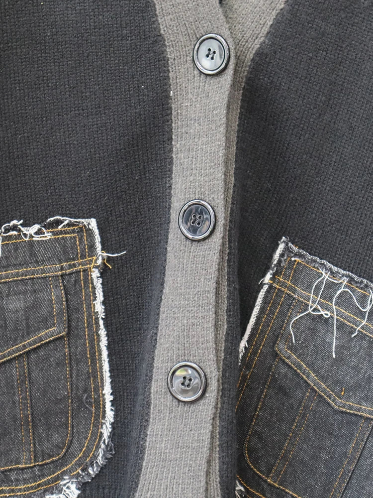 Denim Patch Pockets Loose Cardigan
