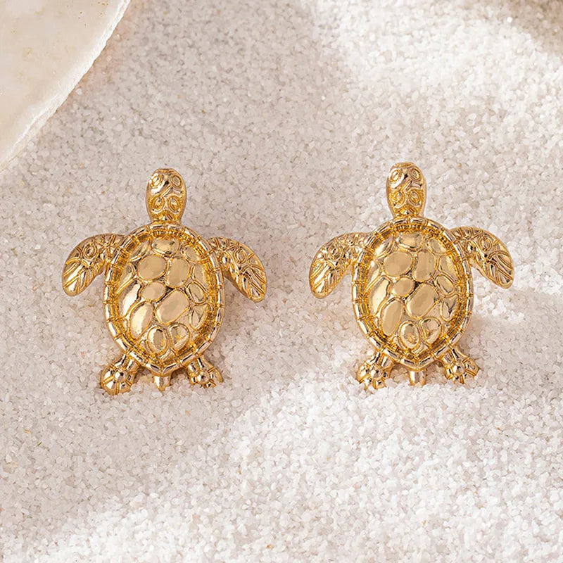 Gold Metallic Turtle Stud Earrings