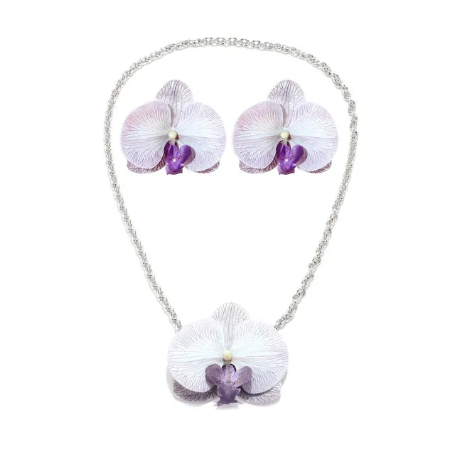 Flower Pendant Necklace + Earrings Set