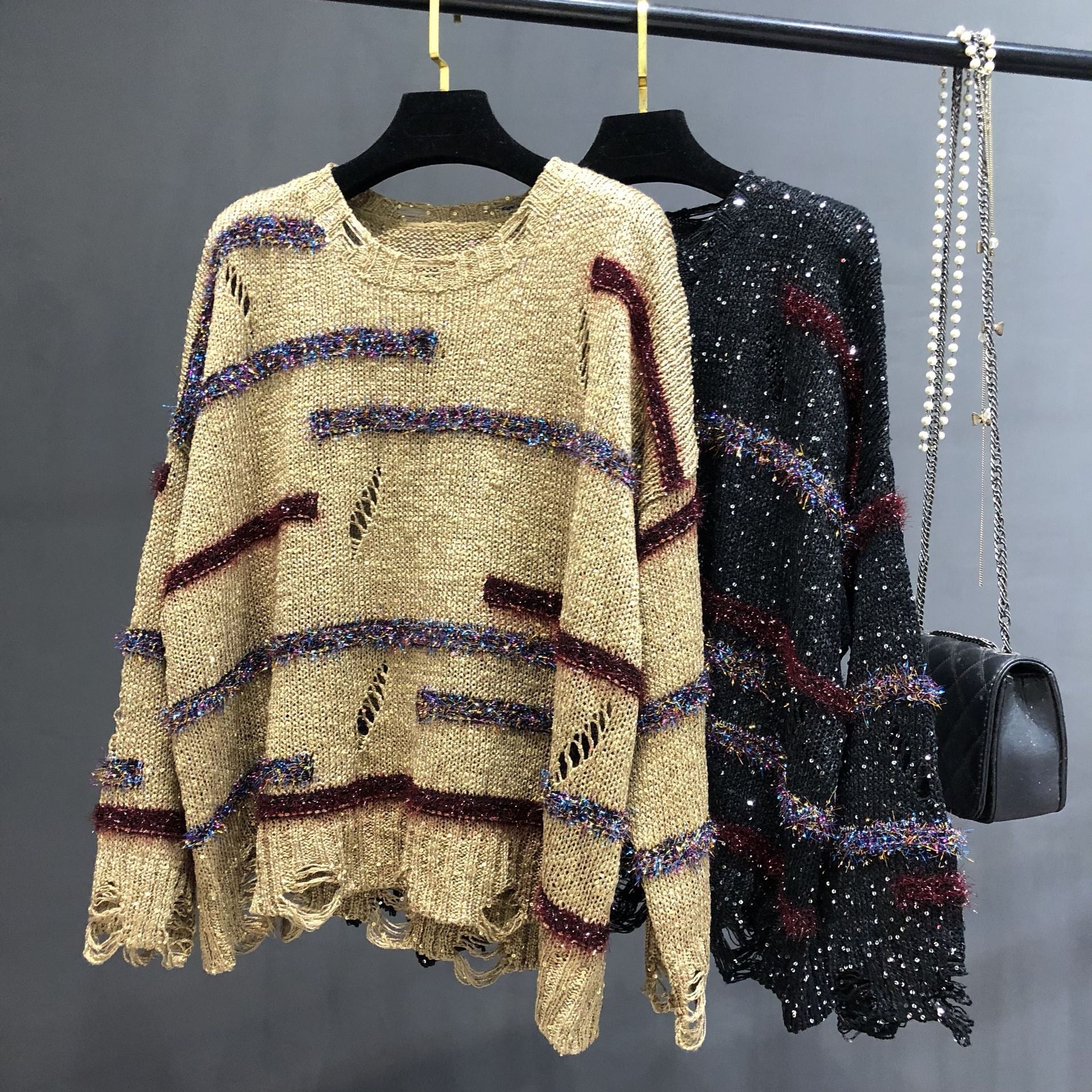 Glitzy Distressed Knitted Sweater