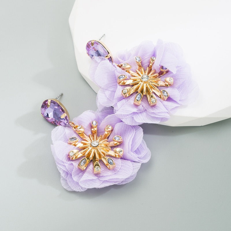 Alloy Diamond Inlaid Flower Earrings