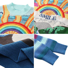 Rainbow Embroidered Letter Knitted Sweater