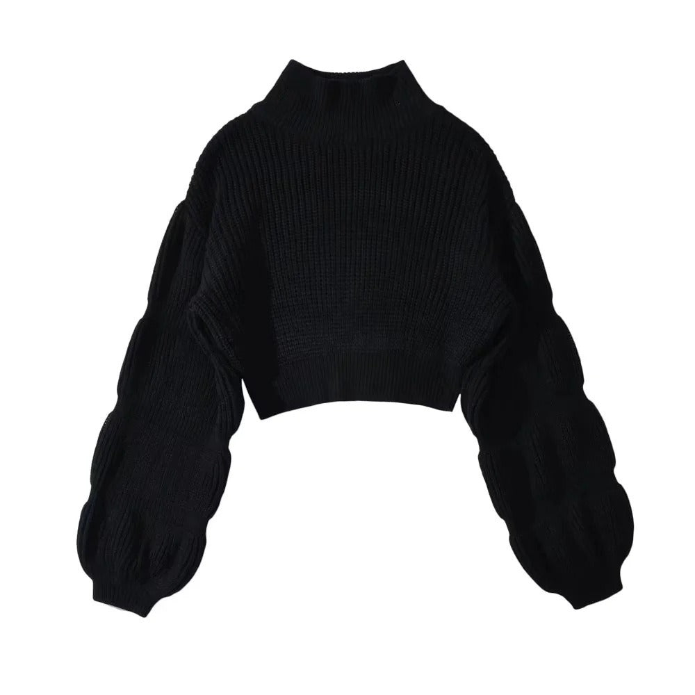Puff Sleeves Turtleneck Knitted Sweater