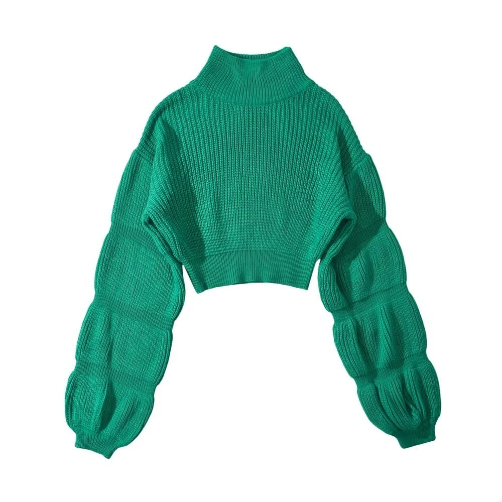 Puff Sleeves Turtleneck Knitted Sweater