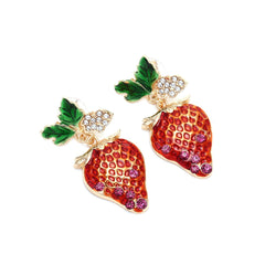 Alloy Diamond Inlaid Strawberry Earrings