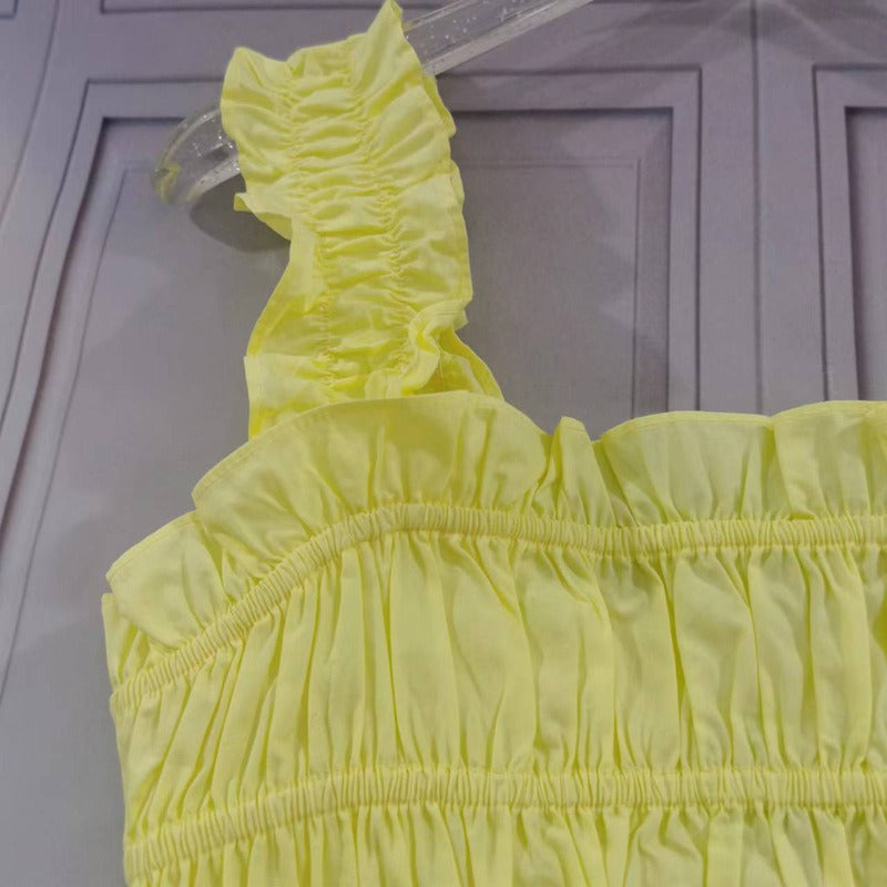Yellow Pleated Cropped Top + A-Line Pleated Skirt Set