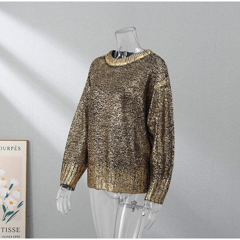 Metallic Ribbed Edges Sweater