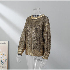 Metallic Ribbed Edges Sweater