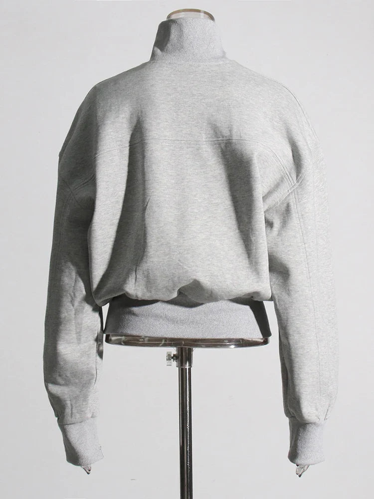 Irregular Zipper Placket Short Sweatshirt